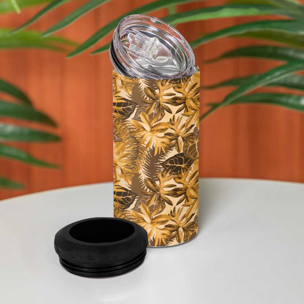 Hawaii Gold Tropical Leaves 4 in 1 Can Cooler Tumbler - Polynesian Pride