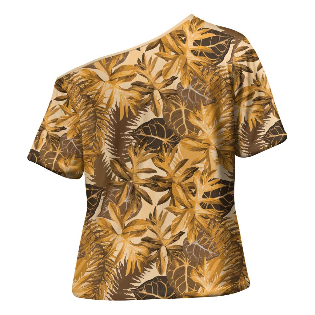 Hawaii Gold Tropical Leaves Cross Shoulder Shirt LT01 - Polynesian Pride