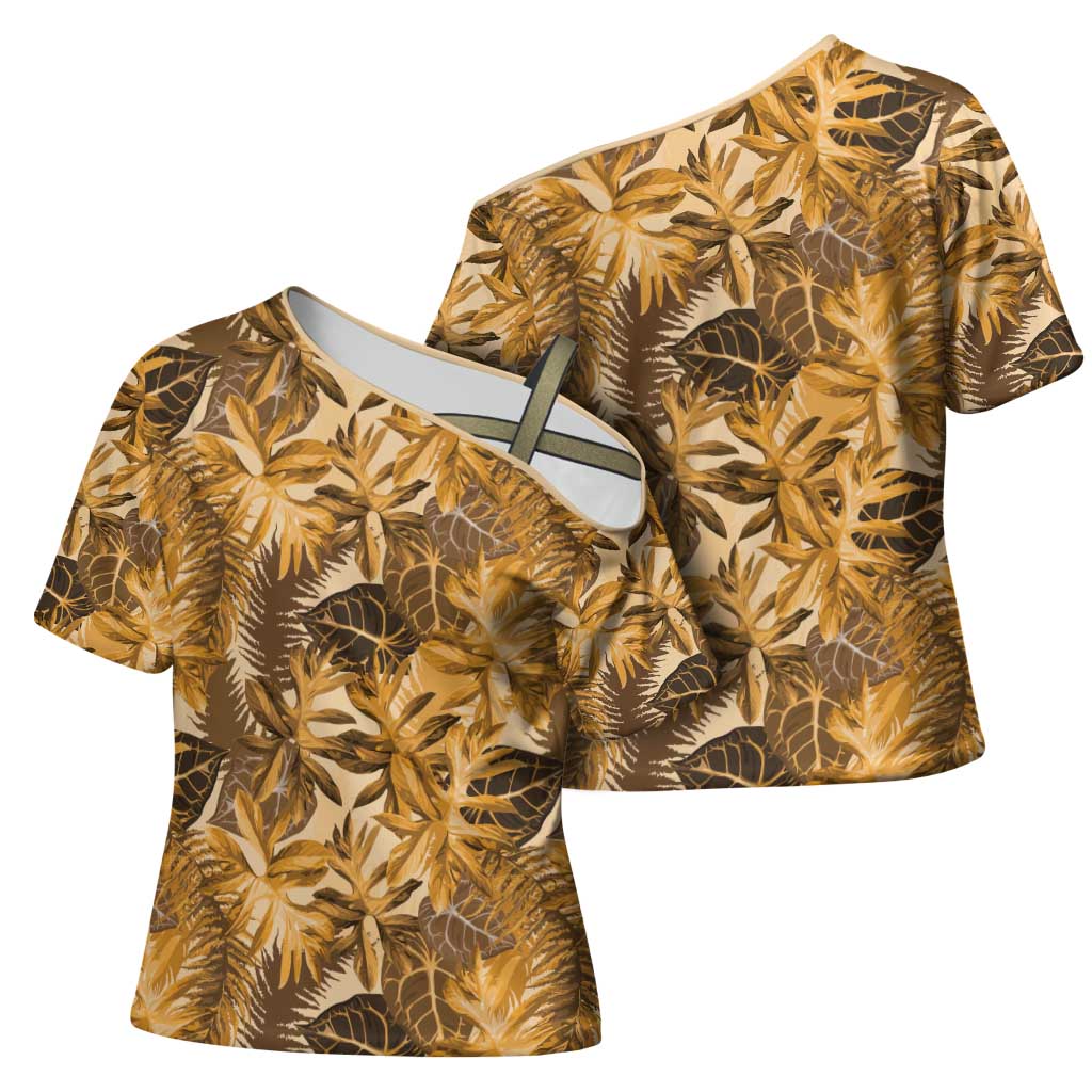 Hawaii Gold Tropical Leaves Cross Shoulder Shirt LT01 - Polynesian Pride