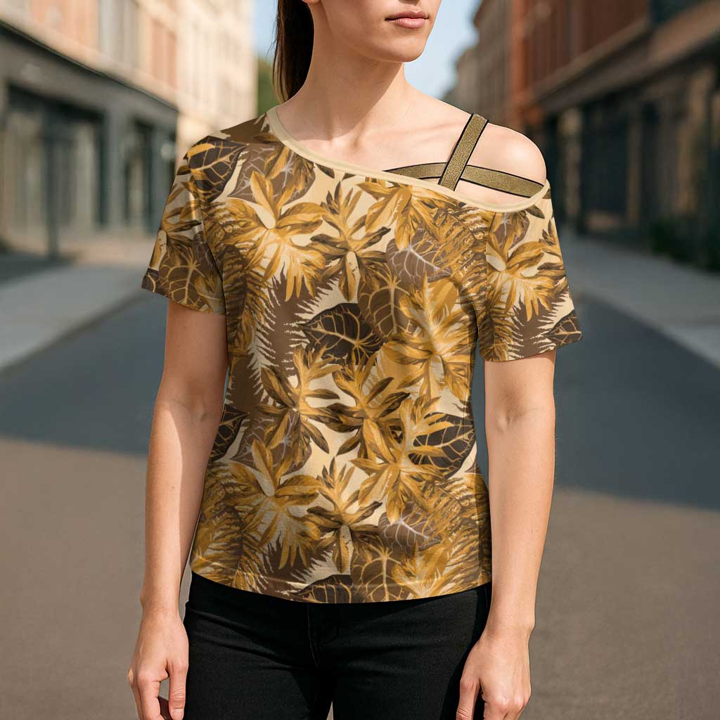 Hawaii Gold Tropical Leaves Cross Shoulder Shirt LT01 - Polynesian Pride