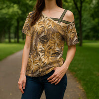 Hawaii Gold Tropical Leaves Cross Shoulder Shirt LT01 - Polynesian Pride