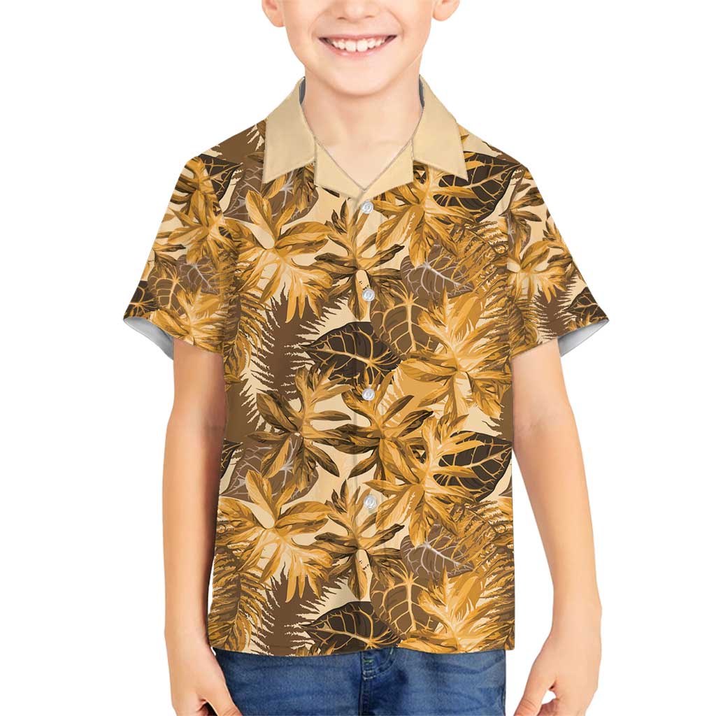 Hawaii Gold Tropical Leaves Family Matching Puletasi and Hawaiian Shirt - Polynesian Pride