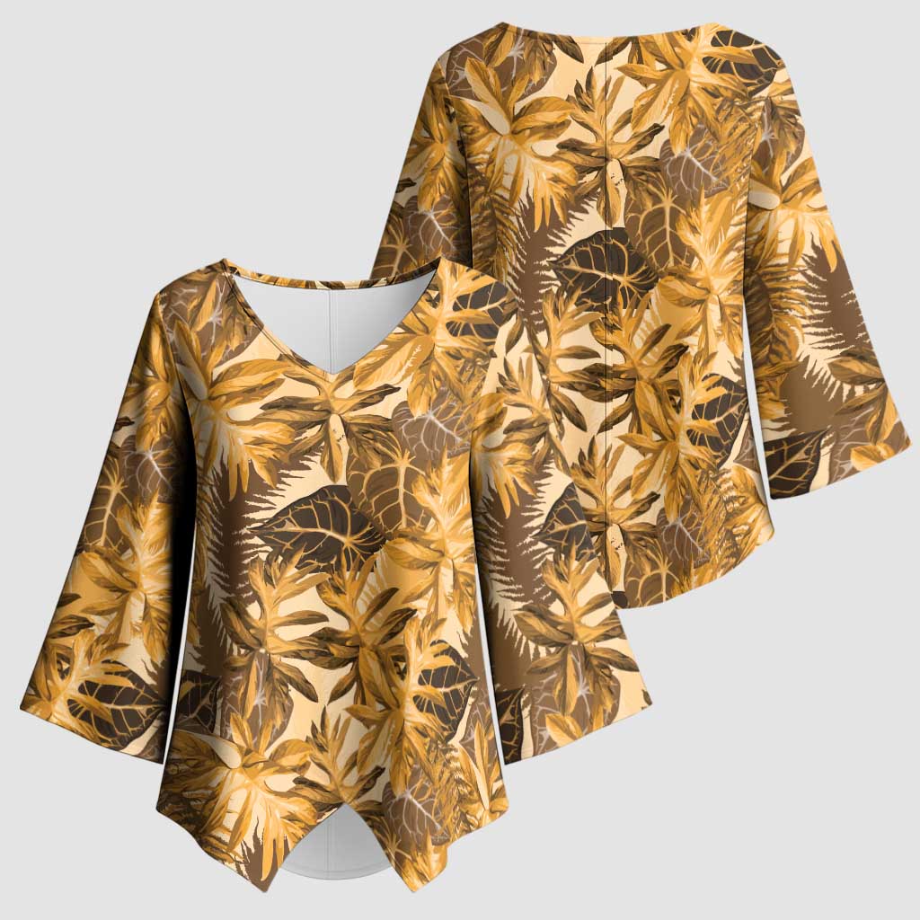 Hawaii Gold Tropical Leaves Kimono Sleeve Blouse - Polynesian Pride