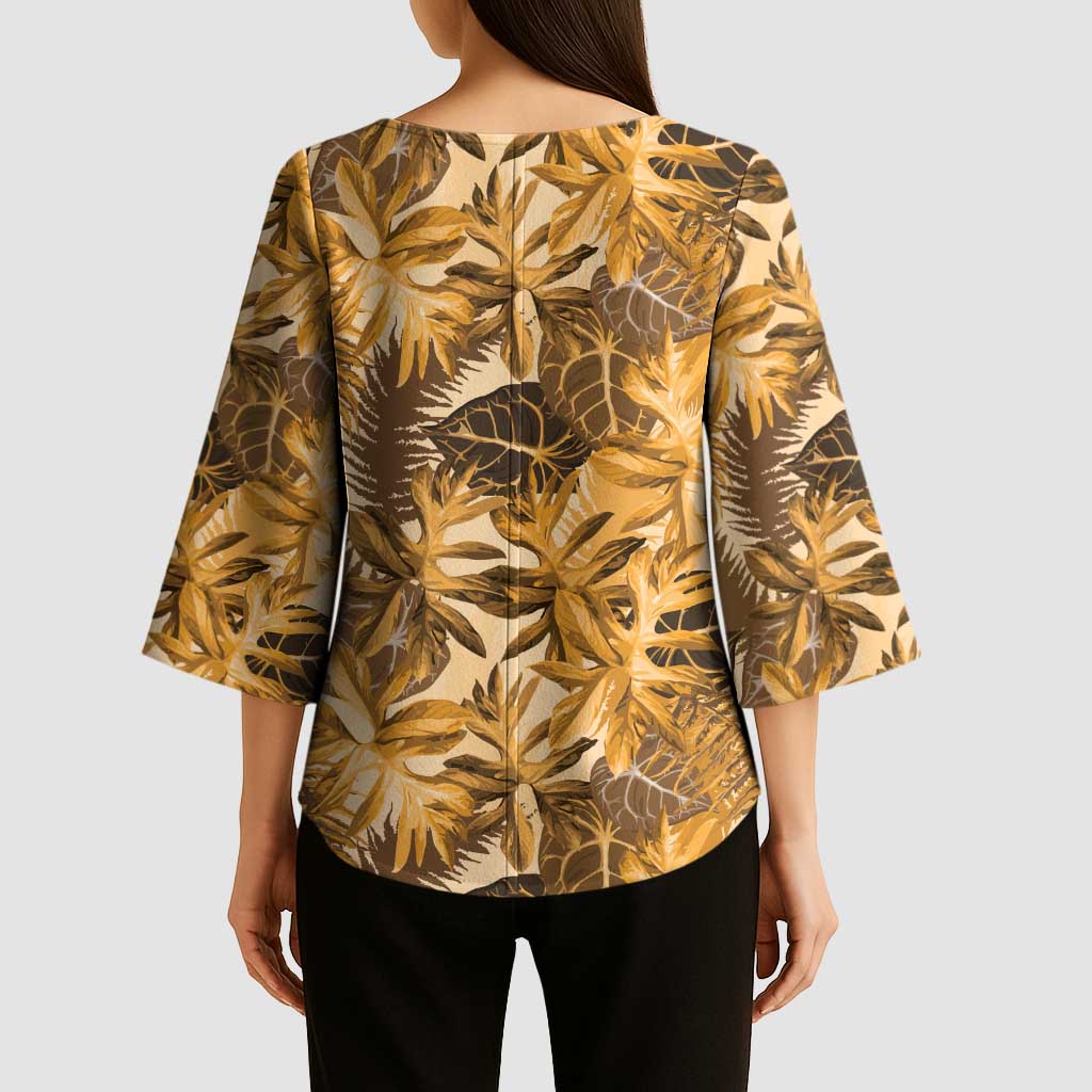 Hawaii Gold Tropical Leaves Kimono Sleeve Blouse - Polynesian Pride