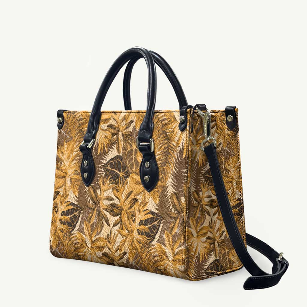 Hawaii Gold Tropical Leaves Leather Bag - Polynesian Pride