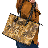 Hawaii Gold Tropical Leaves Leather Tote Bag - Polynesian Pride