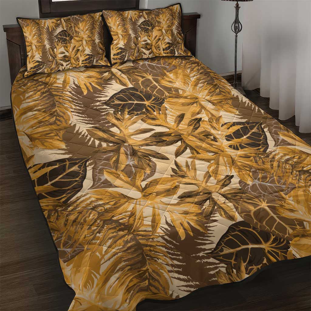 Hawaii Gold Tropical Leaves Quilt Bed Set - Polynesian Pride