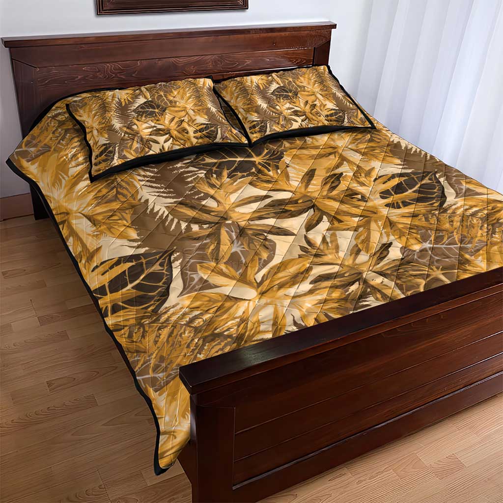Hawaii Gold Tropical Leaves Quilt Bed Set - Polynesian Pride