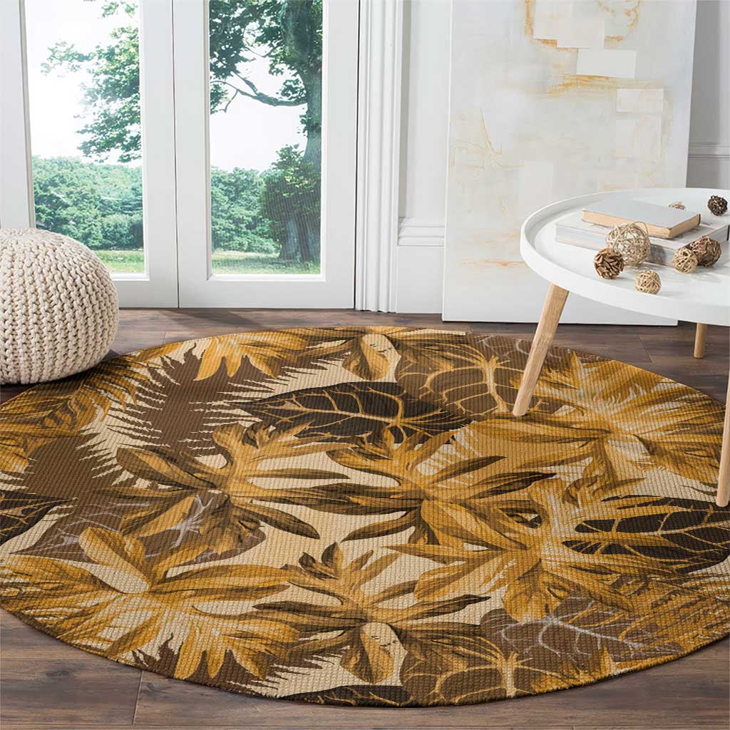 Hawaii Gold Tropical Leaves Round Carpet - Polynesian Pride