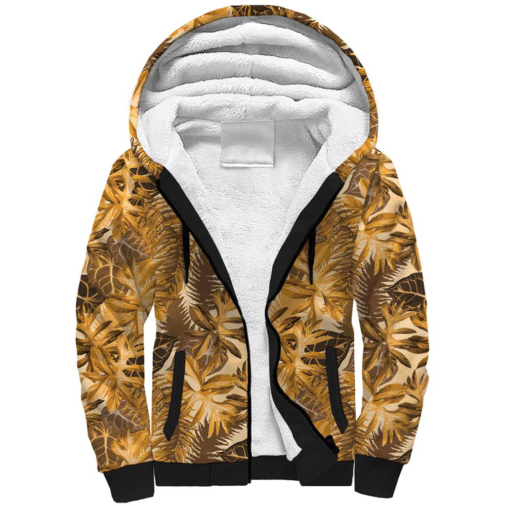Hawaii Gold Tropical Leaves Sherpa Hoodie - Polynesian Pride
