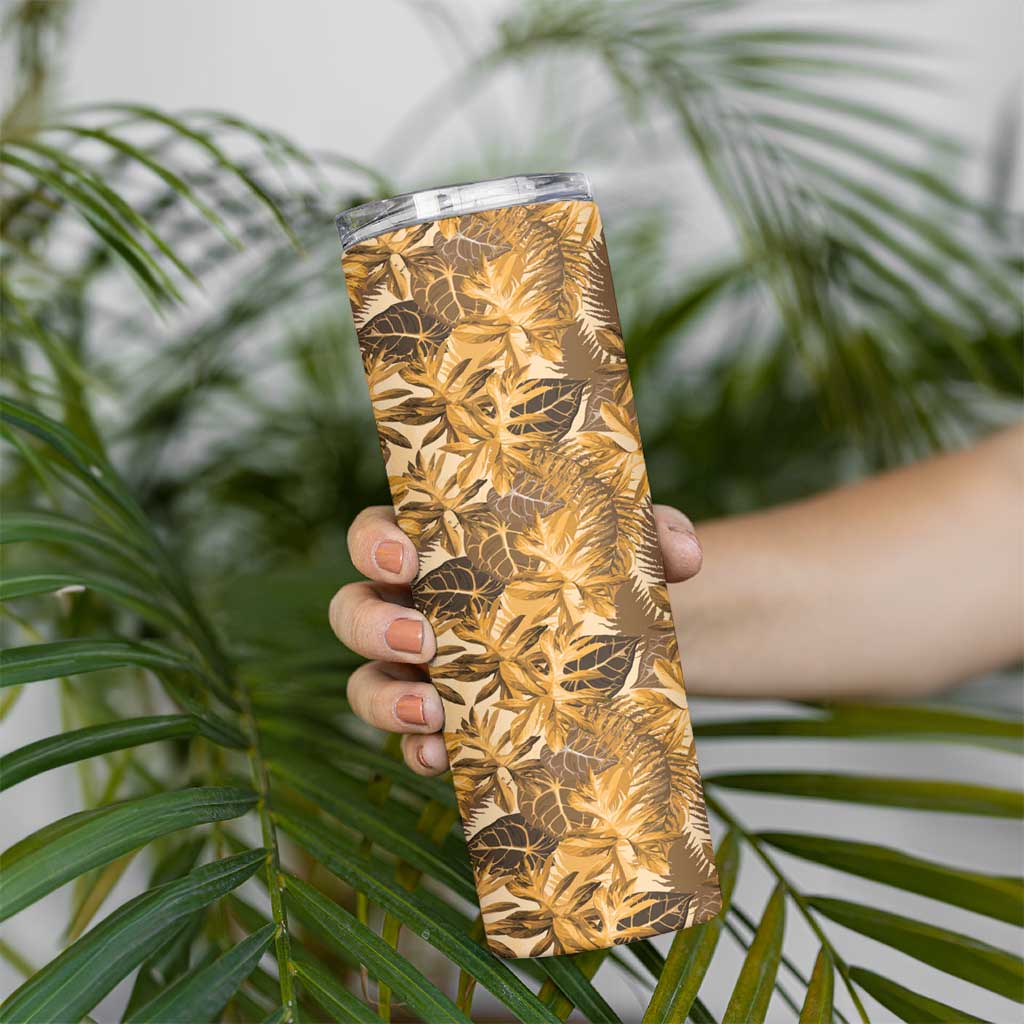 Hawaii Gold Tropical Leaves Skinny Tumbler - Polynesian Pride
