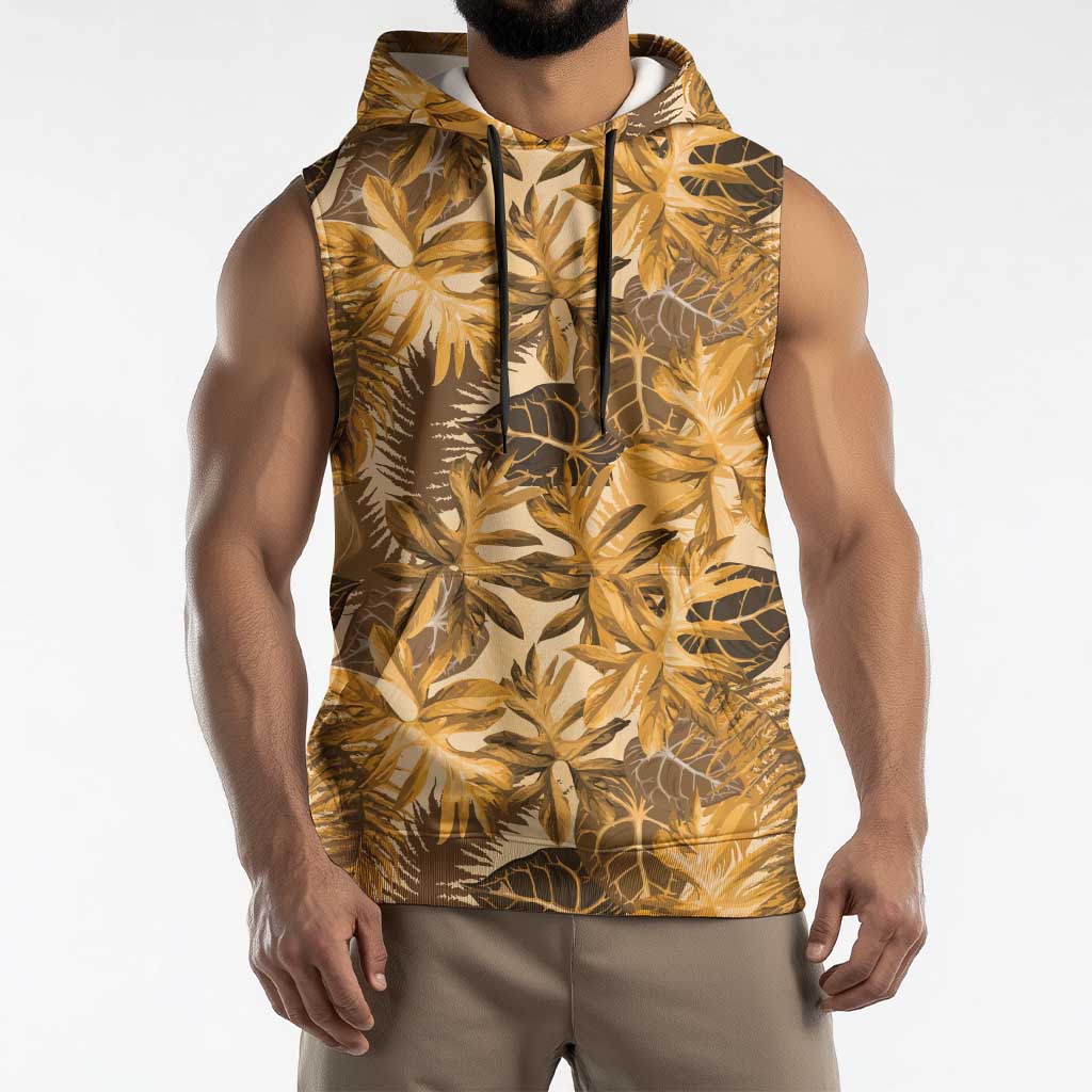 Hawaii Gold Tropical Leaves Sleeveless Hoodie LT01 - Polynesian Pride
