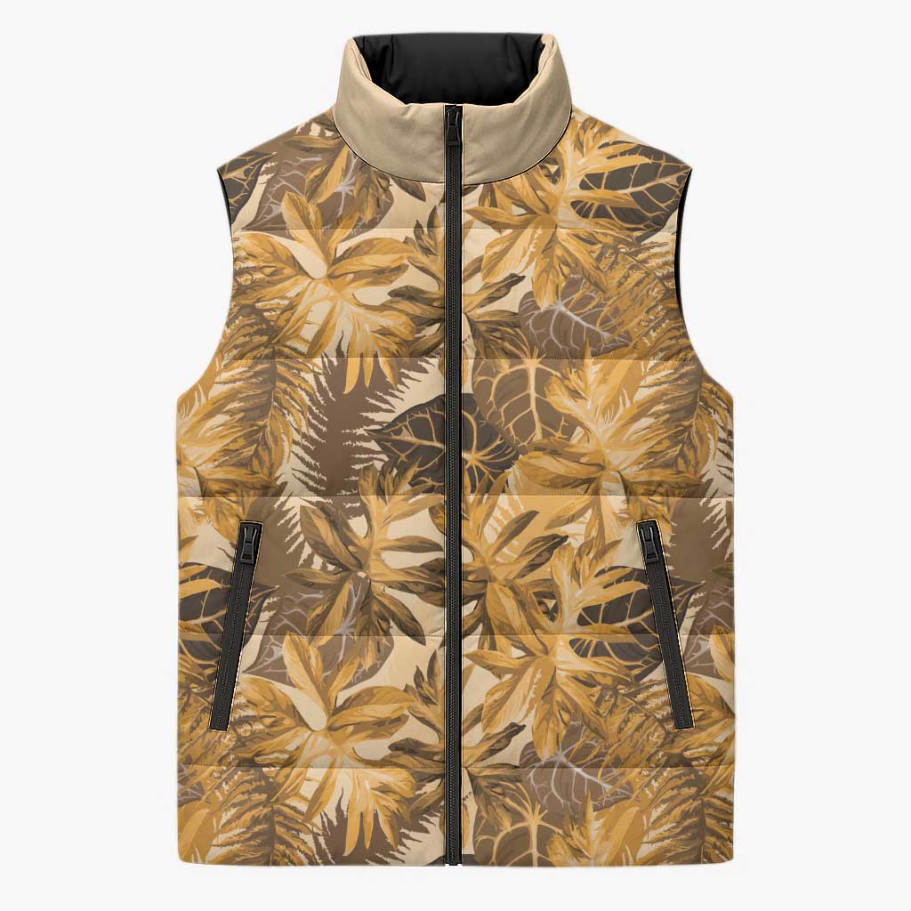 Hawaii Gold Tropical Leaves Sleeveless Puffer Jacket LT01 Unisex Gold - Polynesian Pride