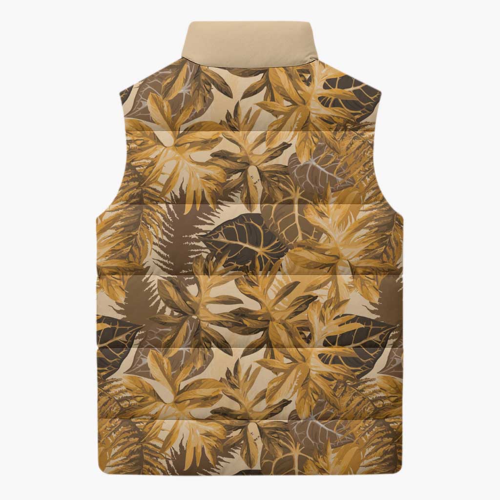 Hawaii Gold Tropical Leaves Sleeveless Puffer Jacket LT01 - Polynesian Pride
