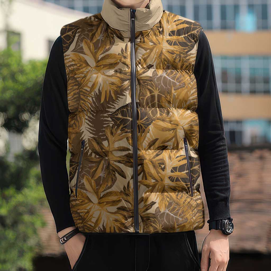 Hawaii Gold Tropical Leaves Sleeveless Puffer Jacket LT01 - Polynesian Pride