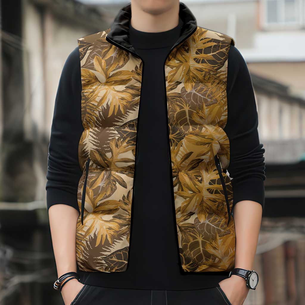 Hawaii Gold Tropical Leaves Sleeveless Puffer Jacket LT01 - Polynesian Pride