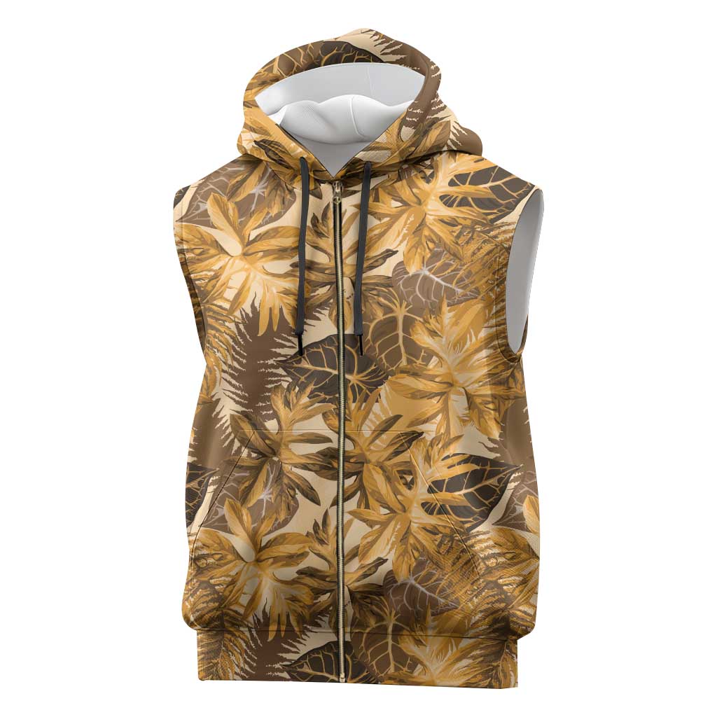 Hawaii Gold Tropical Leaves Sleeveless Zip Hoodie - Polynesian Pride