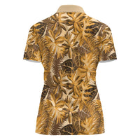 Hawaii Gold Tropical Leaves Women Polo Shirt - Polynesian Pride