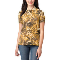 Hawaii Gold Tropical Leaves Women Polo Shirt - Polynesian Pride