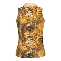 Hawaii Gold Tropical Leaves Women Sleeveless Polo Shirt - Polynesian Pride
