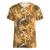 Hawaii Gold Tropical Leaves Women V-Neck T-Shirt - Polynesian Pride