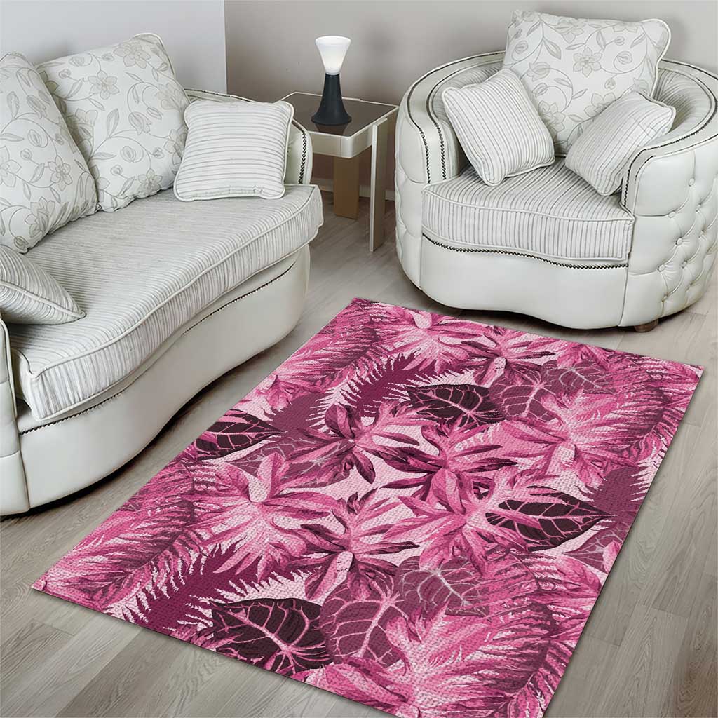 Hawaii Pink Tropical Leaves Area Rug - Polynesian Pride