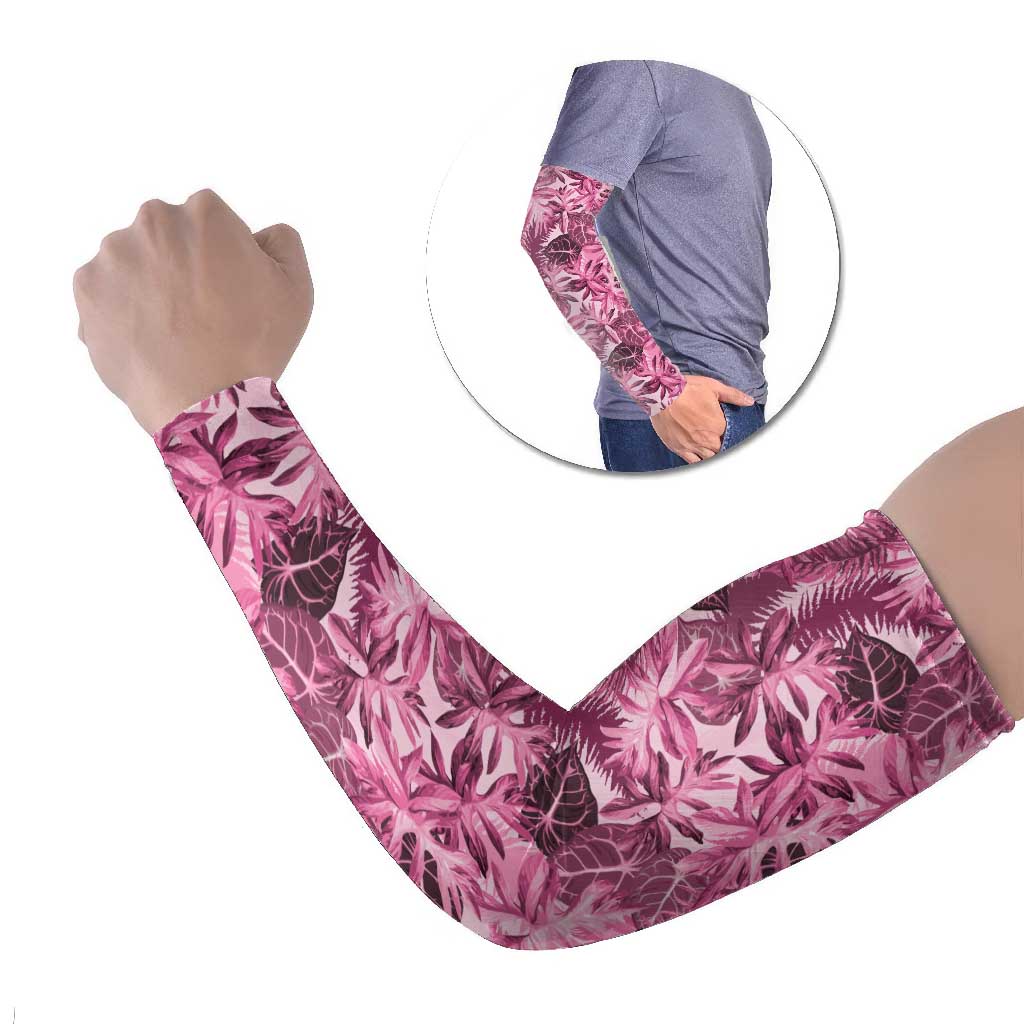 Hawaii Pink Tropical Leaves Arm Sleeves - Polynesian Pride