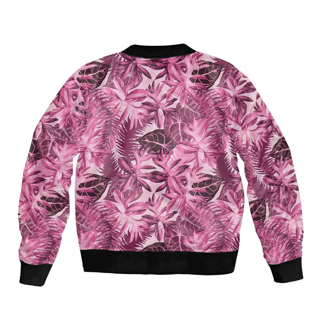 Hawaii Pink Tropical Leaves Bomber Jacket - Polynesian Pride