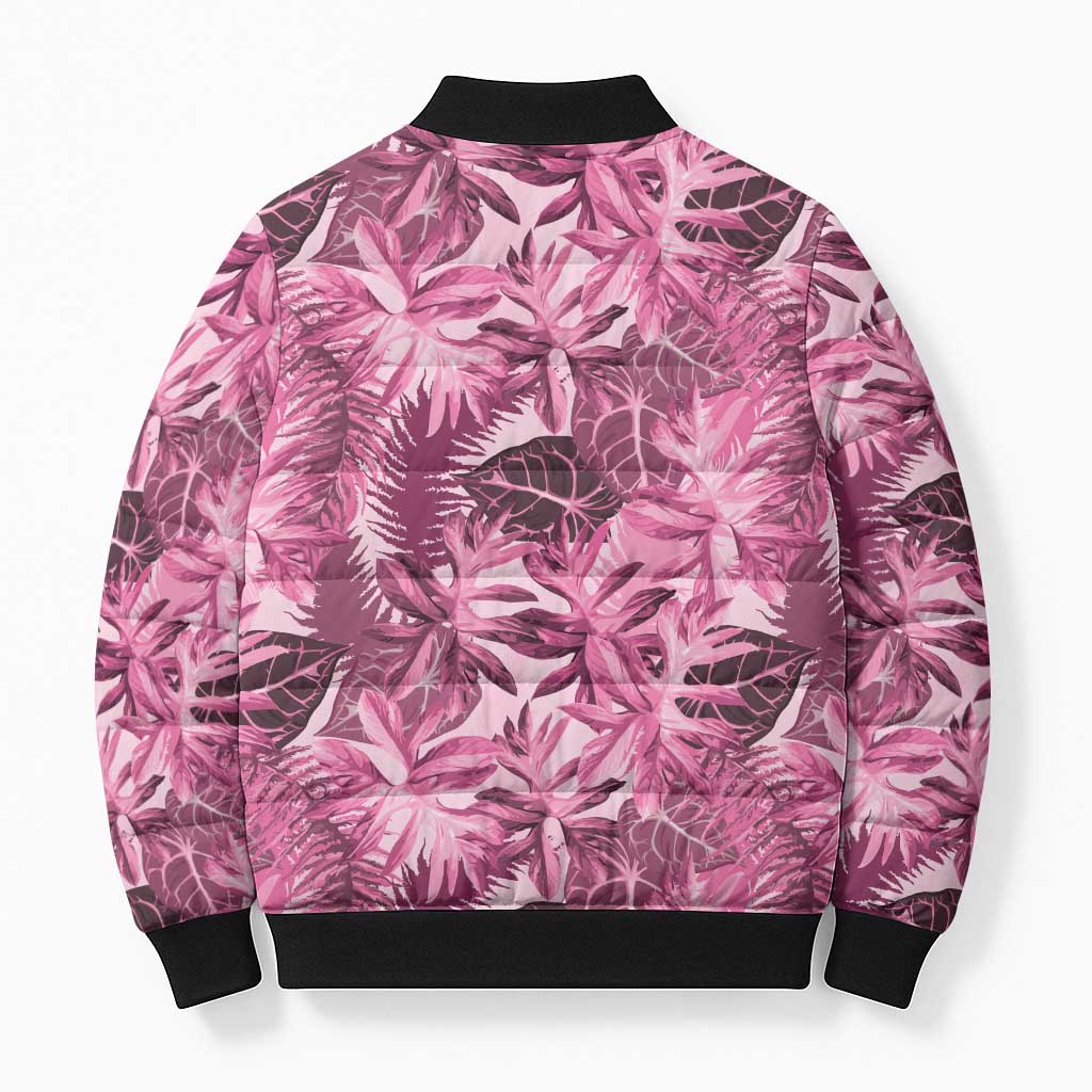 Hawaii Pink Tropical Leaves Bomber Puffer Jacket LT01 - Polynesian Pride