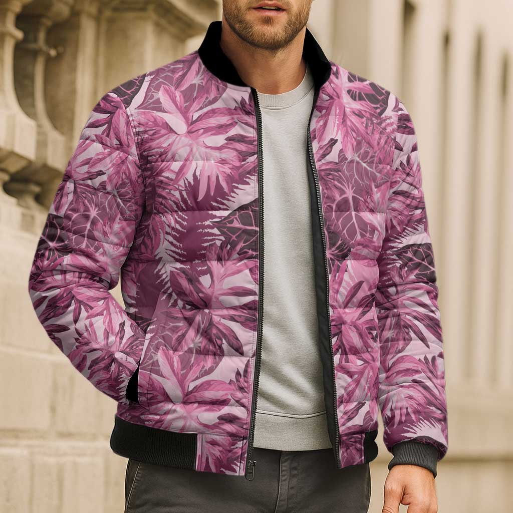 Hawaii Pink Tropical Leaves Bomber Puffer Jacket LT01 - Polynesian Pride