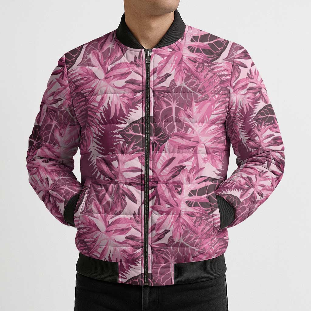 Hawaii Pink Tropical Leaves Bomber Puffer Jacket LT01 - Polynesian Pride