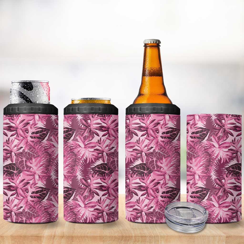 Hawaii Pink Tropical Leaves 4 in 1 Can Cooler Tumbler - Polynesian Pride