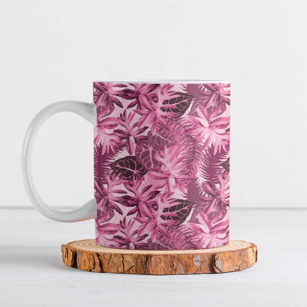 Hawaii Pink Tropical Leaves Ceramic Mug LT01 Pink - Polynesian Pride