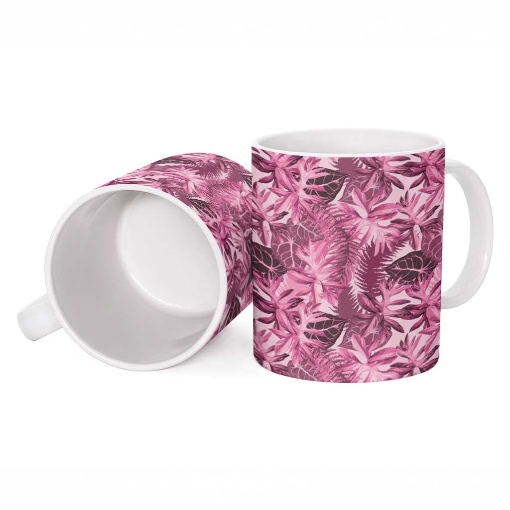 Hawaii Pink Tropical Leaves Ceramic Mug LT01 - Polynesian Pride