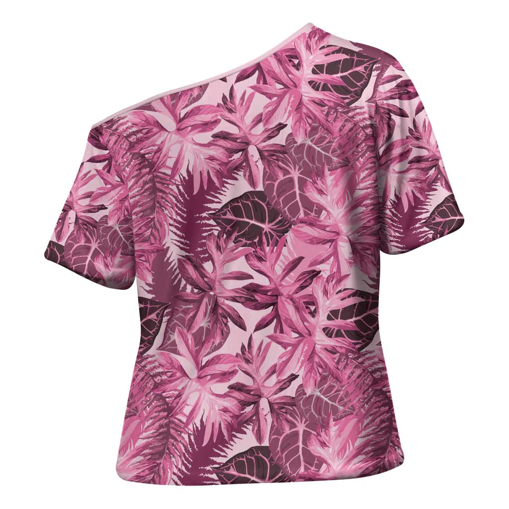 Hawaii Pink Tropical Leaves Cross Shoulder Shirt LT01 - Polynesian Pride