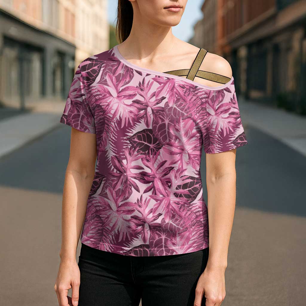 Hawaii Pink Tropical Leaves Cross Shoulder Shirt LT01 - Polynesian Pride