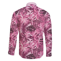 Hawaii Pink Tropical Leaves Family Matching Long Sleeve Bodycon Dress and Hawaiian Shirt - Polynesian Pride