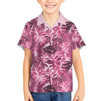 Hawaii Pink Tropical Leaves Family Matching Long Sleeve Bodycon Dress and Hawaiian Shirt - Polynesian Pride