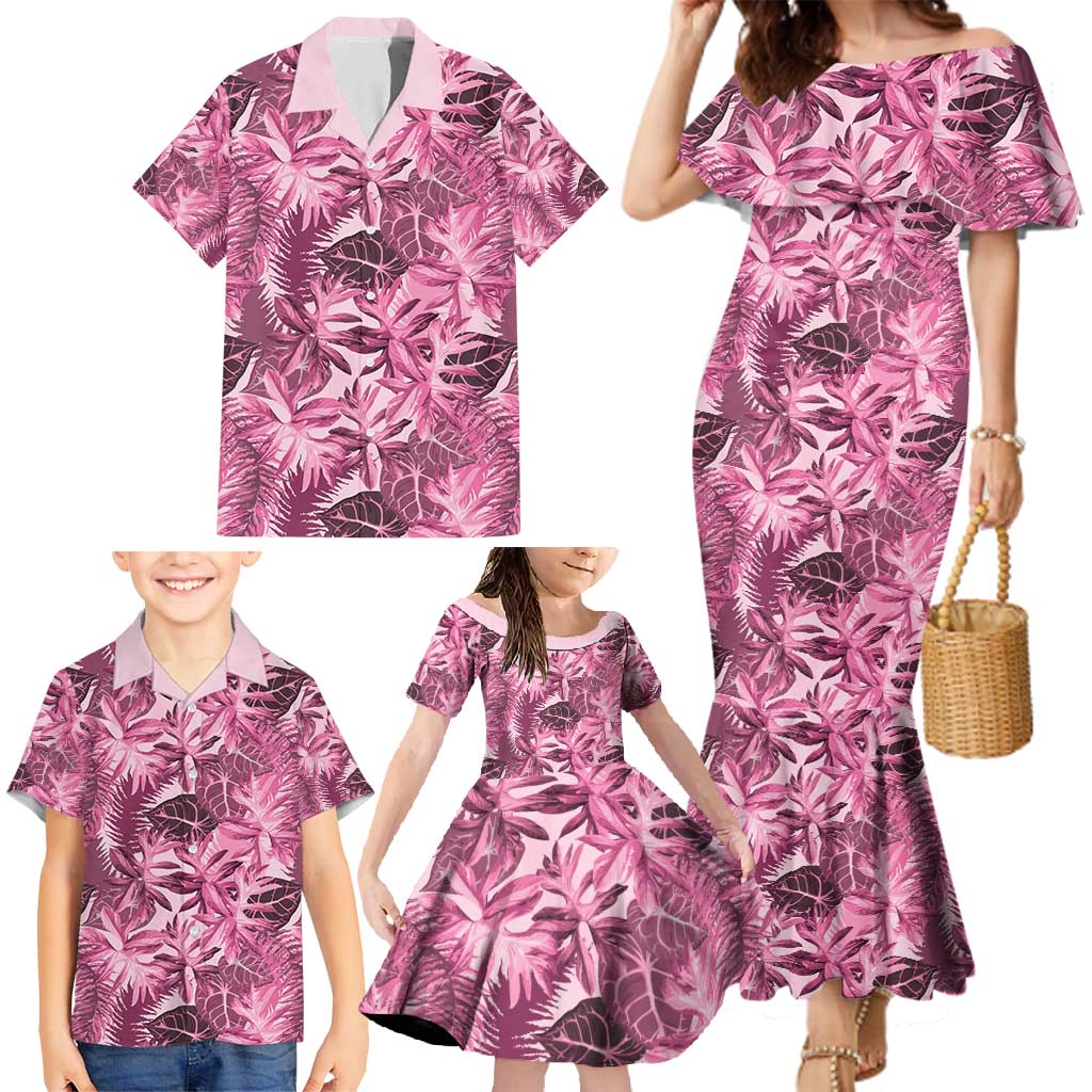 Hawaii Pink Tropical Leaves Family Matching Mermaid Dress and Hawaiian Shirt - Polynesian Pride