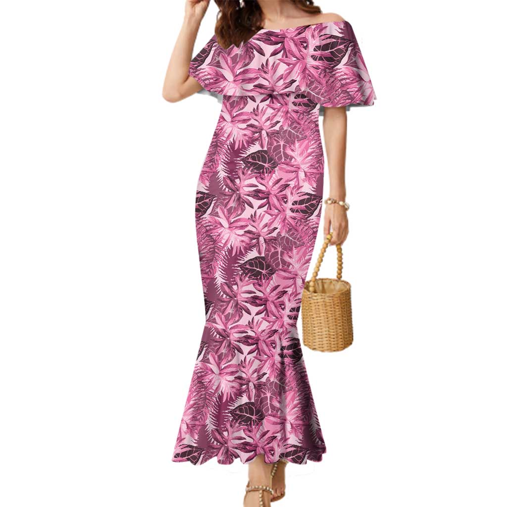 Hawaii Pink Tropical Leaves Family Matching Mermaid Dress and Hawaiian Shirt - Polynesian Pride
