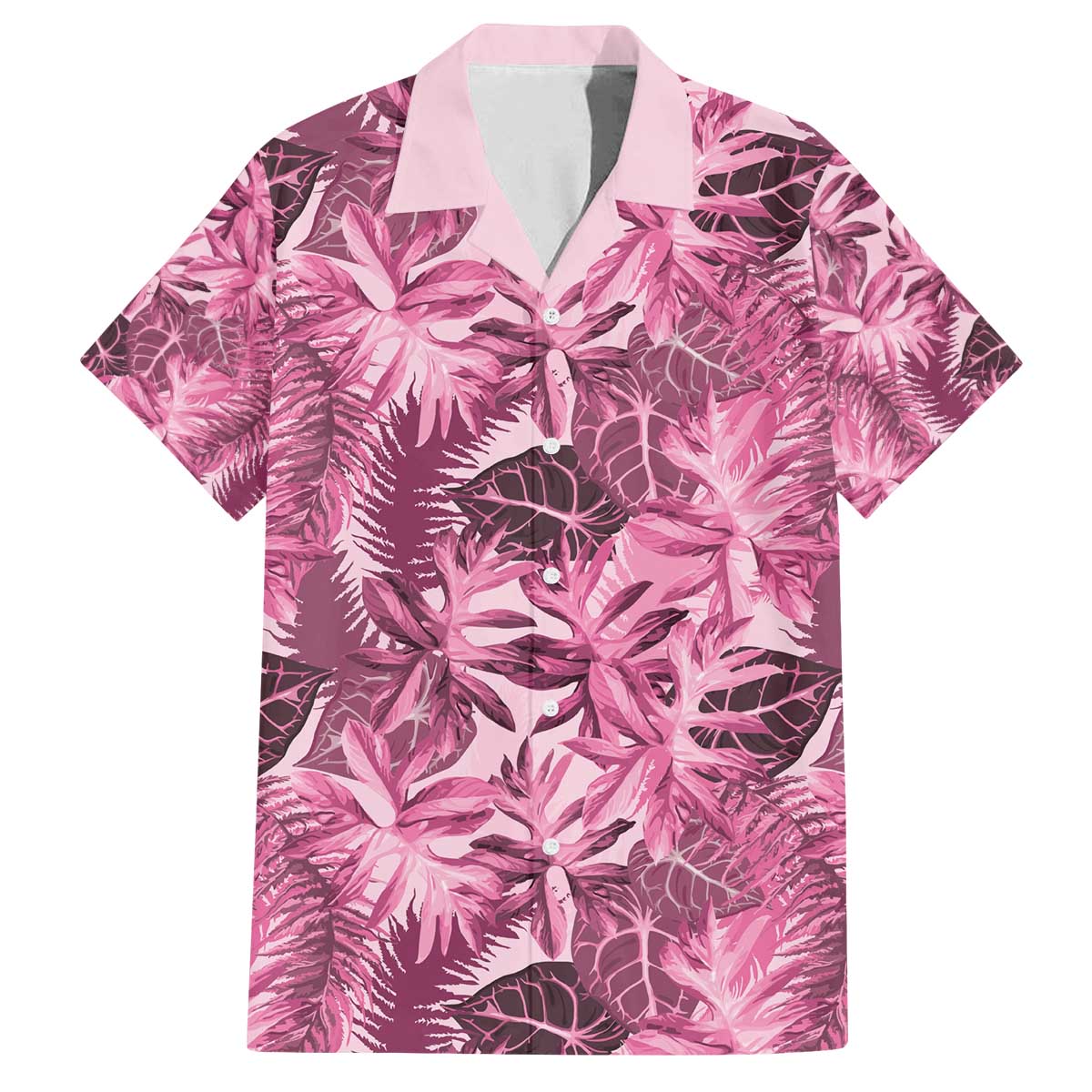 Hawaii Pink Tropical Leaves Family Matching Off The Shoulder Long Sleeve Dress and Hawaiian Shirt - Polynesian Pride
