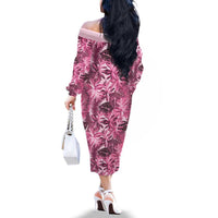 Hawaii Pink Tropical Leaves Family Matching Off The Shoulder Long Sleeve Dress and Hawaiian Shirt - Polynesian Pride