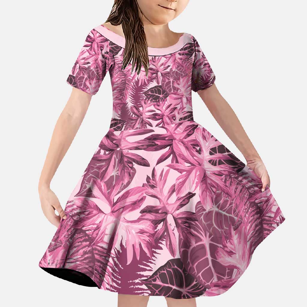 Hawaii Pink Tropical Leaves Family Matching Short Sleeve Bodycon Dress and Hawaiian Shirt - Polynesian Pride