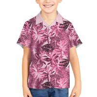 Hawaii Pink Tropical Leaves Family Matching Short Sleeve Bodycon Dress and Hawaiian Shirt - Polynesian Pride