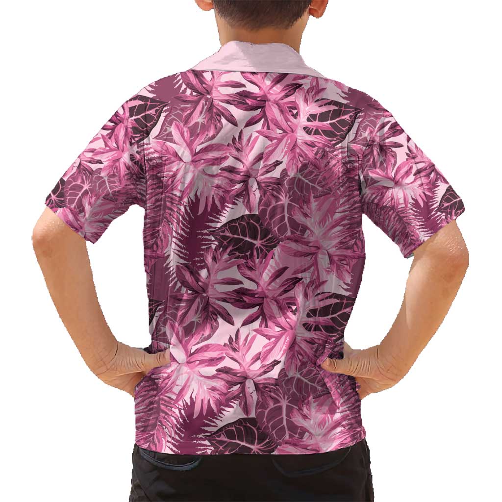 Hawaii Pink Tropical Leaves Family Matching Summer Maxi Dress and Hawaiian Shirt - Polynesian Pride