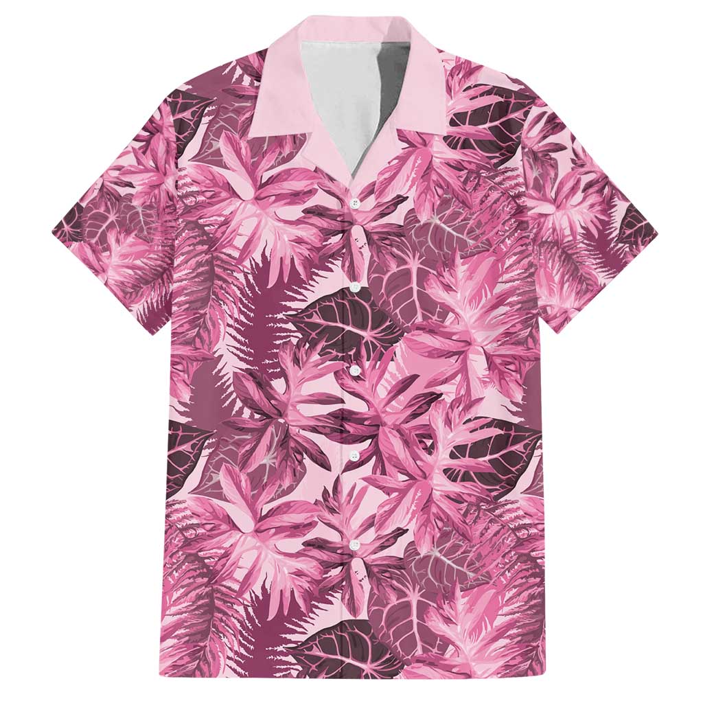 Hawaii Pink Tropical Leaves Family Matching Tank Maxi Dress and Hawaiian Shirt - Polynesian Pride