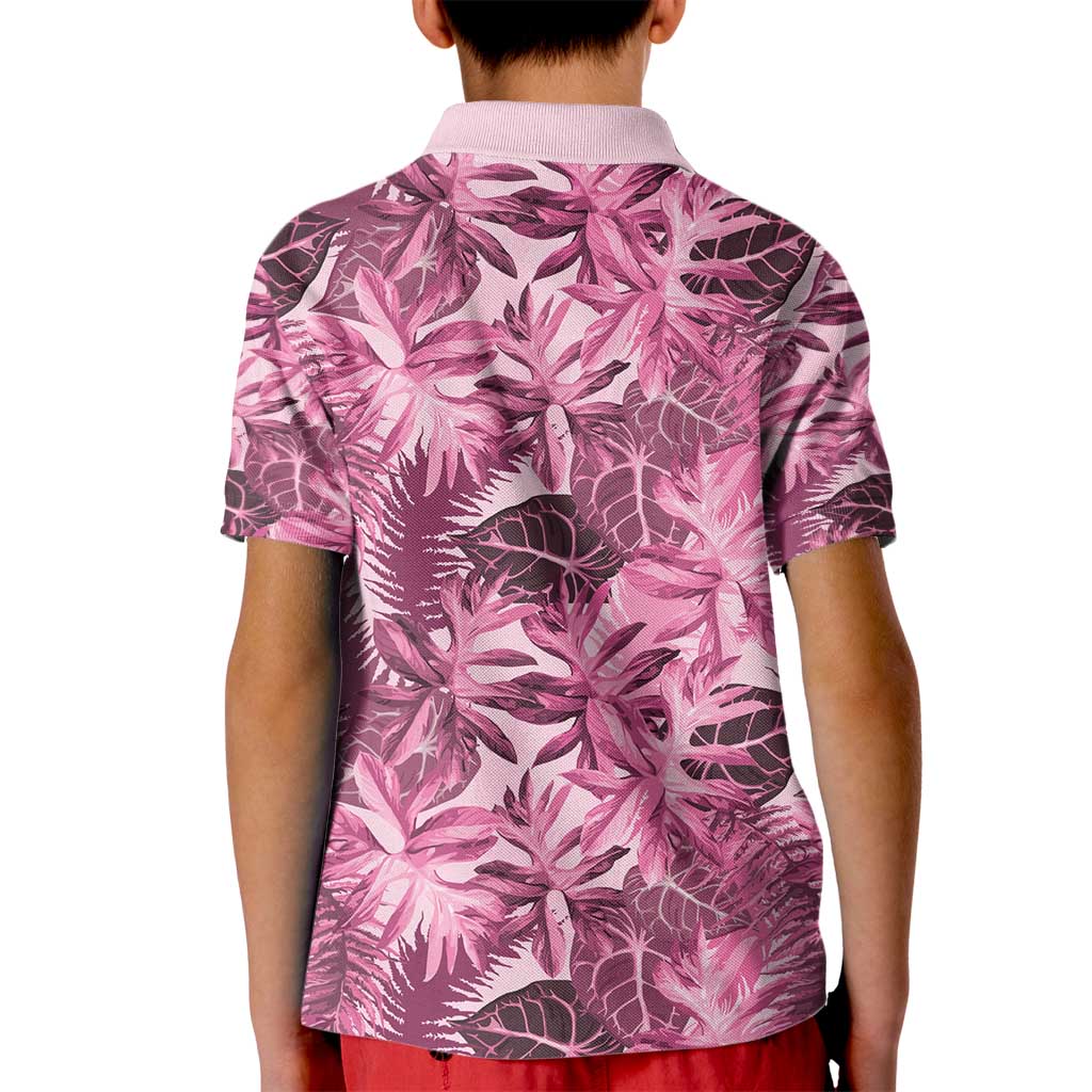 Hawaii Pink Tropical Leaves Kid Polo Shirt - Polynesian Pride
