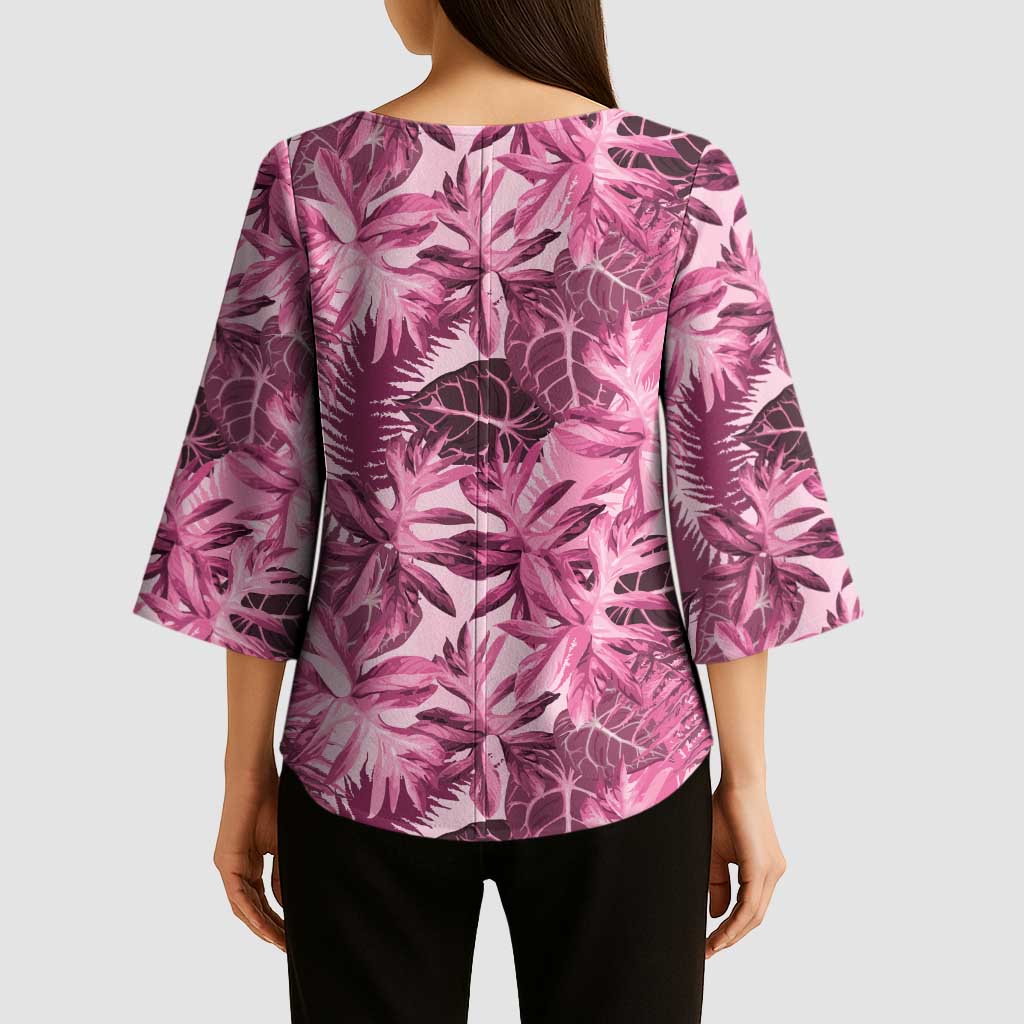 Hawaii Pink Tropical Leaves Kimono Sleeve Blouse - Polynesian Pride