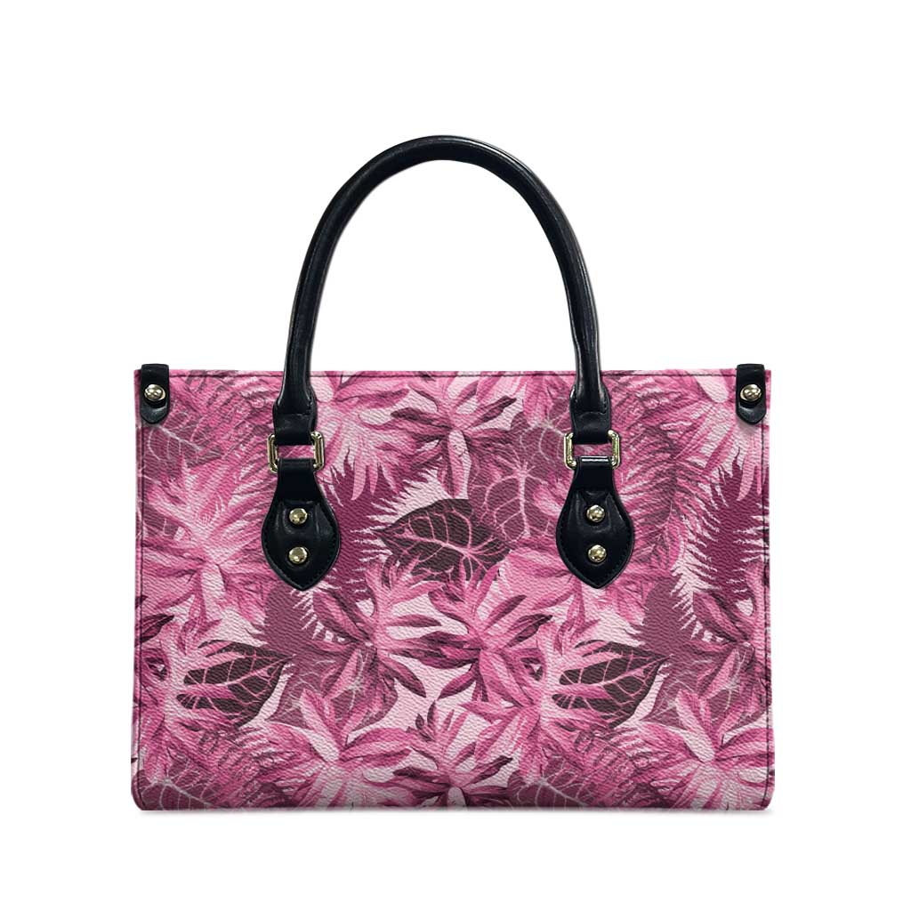 Hawaii Pink Tropical Leaves Leather Bag - Polynesian Pride
