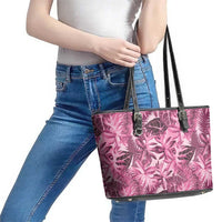 Hawaii Pink Tropical Leaves Leather Tote Bag - Polynesian Pride